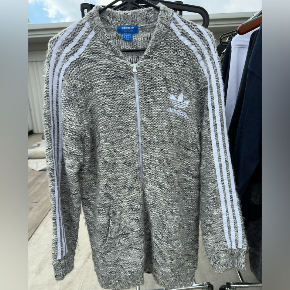 Adidas chunky knit gray side up sweater